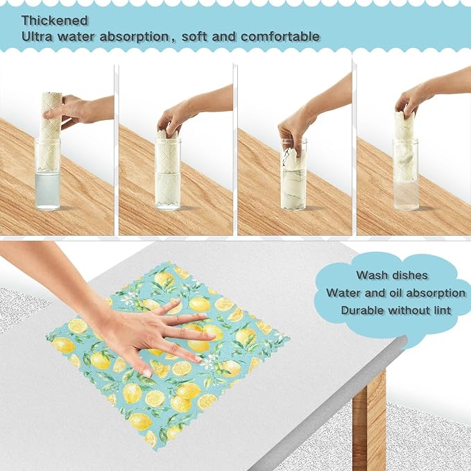 ALAZA Dish Towels Kitchen Cleaning Cloths Yellow Lemon Teal Dish Cloths - Image 4
