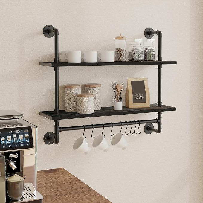 ROGMARS Industrial Pipe Shelving Pine Wood Floating Shelves - Image 4