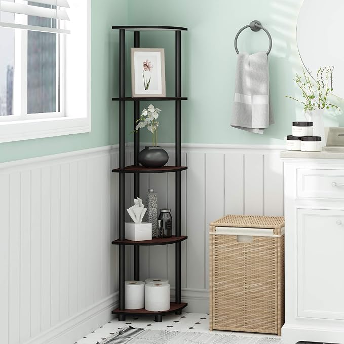 Furinno TURN-N-TUBE Corner Shelf, 5-Tier Corner Bookshelf, Open Storage Shelves - Image 2