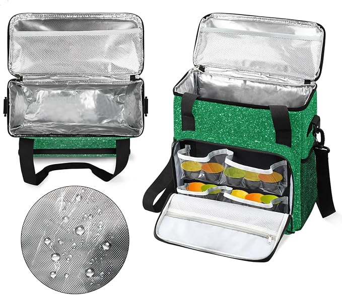 Green Glitter Star Coffee Maker Carring Bag, Large Insulated Storage Organizer - Image 3