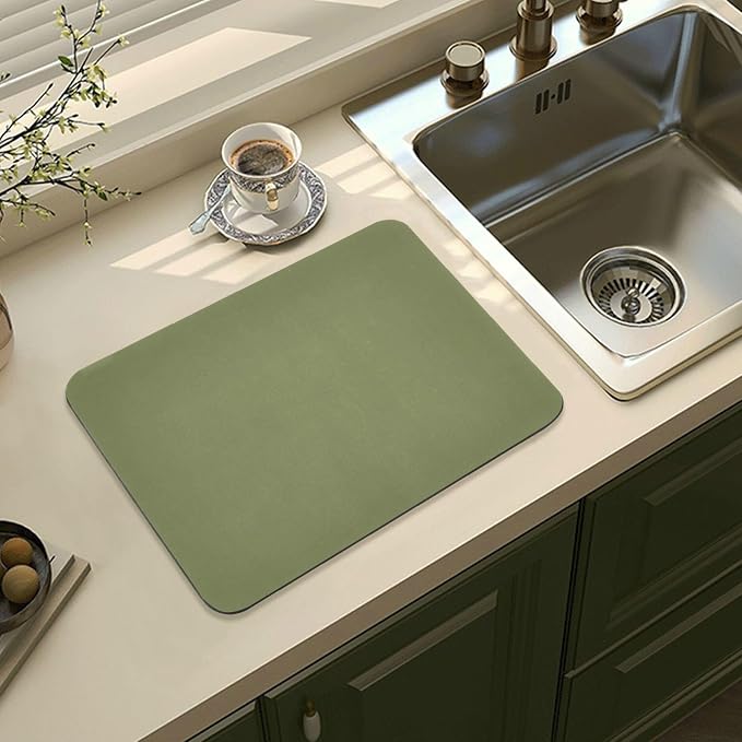 Green Dish Drying Mat for Kitchen Counter No-slip Rubber Bottom Dish Drying - Image 8