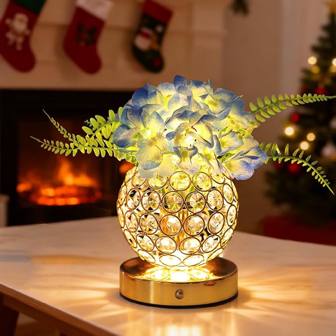 Blue Artificial Hydrangea Flower Lamp, 3 Color Dimmable Touch Control Night - Image 9
