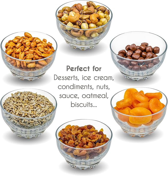 Volarium Glass Bowls Set of 6 for Kitchen Prep, or Nuts - Image 6