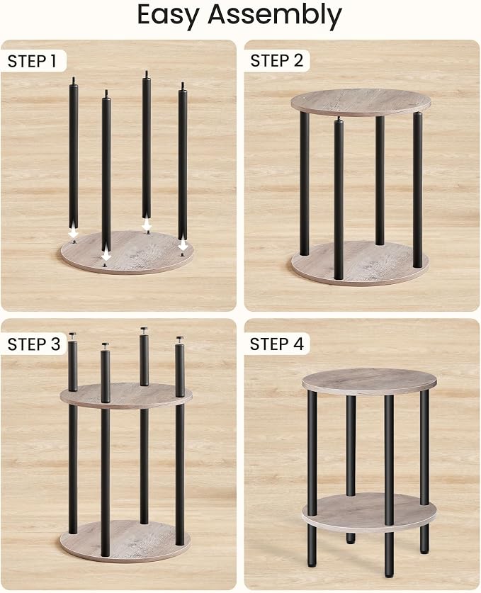 CHOEZON Side Table Set of 2, Round End Table, 2-Tier Small Nightstand - Image 4