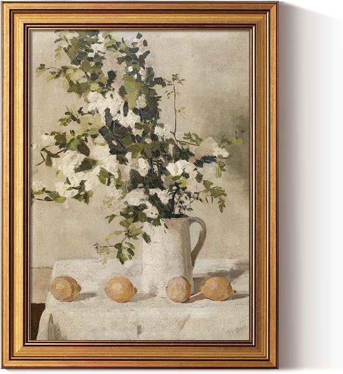 ARPEOTCY Gold Framed Canvas Art Prints, Vintage Lemons and Floral Art Painting by ARPEOTCY