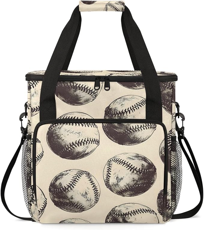 Retro Baseball Coffee Maker Carring Bag, Large Insulated Storage Organizer Case by Home