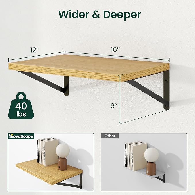 Floating Shelves 12 Inch Deep, 16W x 12D Wall Shelf Set of 2, 35 lbs Heavy Duty - Image 3