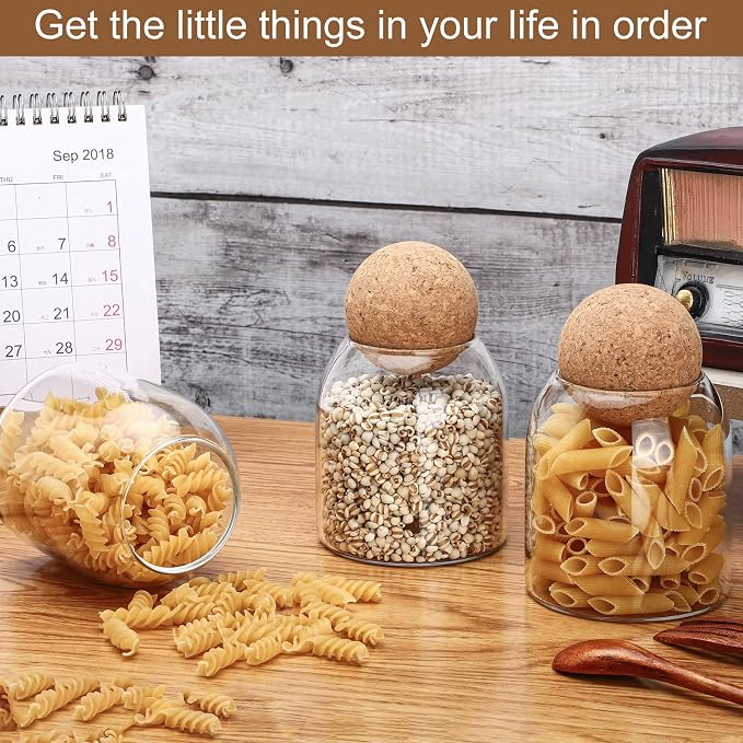 Cunhill 3 Pcs Glass Jar with Ball Cork Lid Decorative Round Bottle Sealed - Image 6