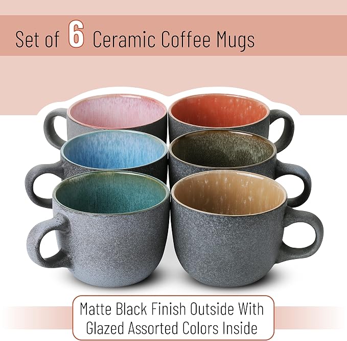 BTaT- Porcelain Coffee Mugs Set, 14 oz, 6 Pack, Ceramic Coffee Mugs, Matte - Image 2