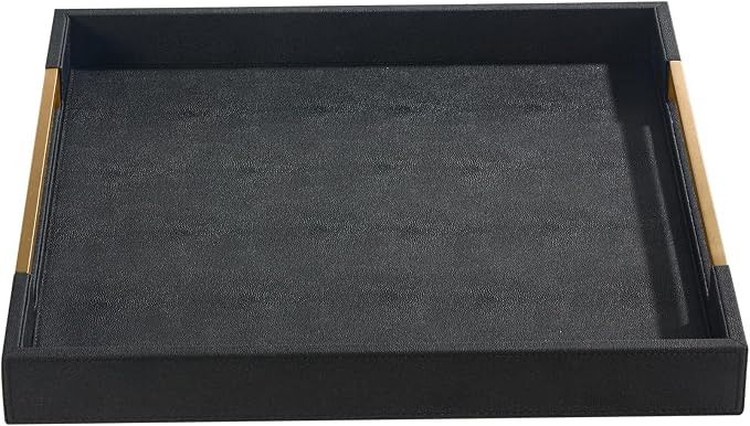 Airdream 16"x16" Black-Gold Modern Square Serving Tray, Faux Leather - Image 6