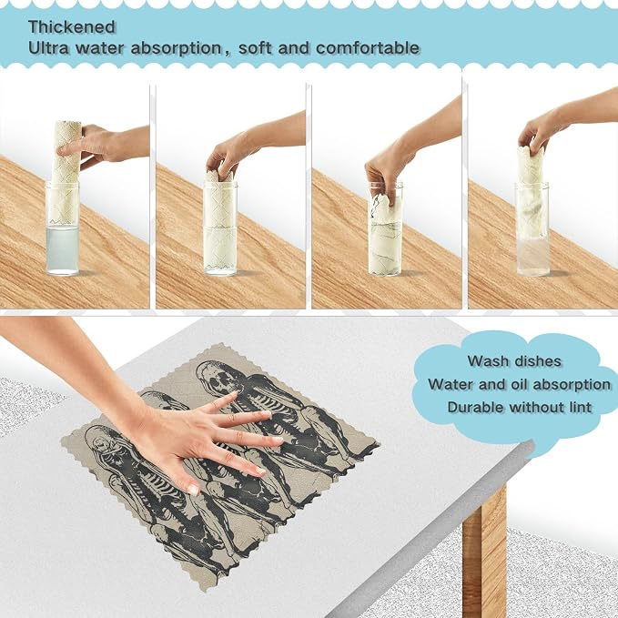 ALAZA Dish Towels Kitchen Cleaning Cloths Skull Skeleton Halloween Dish Cloths - Image 4