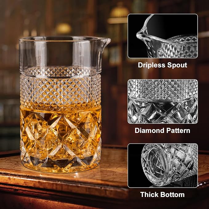 Cocktail Mixing Glass, 22oz Crystal Pitcher Thick Base Design Bartending Glasses - Image 5