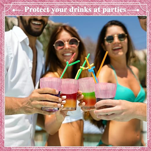 Baderke 100 Pcs Scrunchie Drink Covers Bulk Disposable Plastic Covers - Image 4