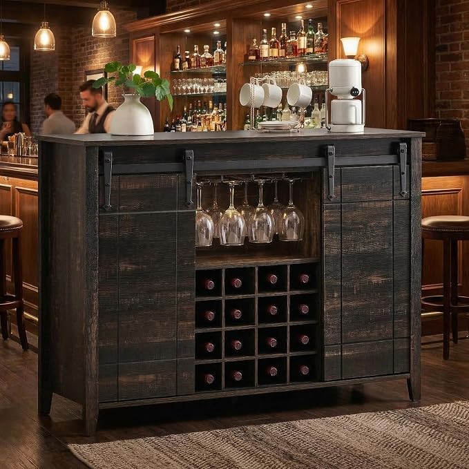 GarveeHome Bar Cabinet with Barn Doors, Farmhouse Style Wine Storage Unit with by GarveeHome