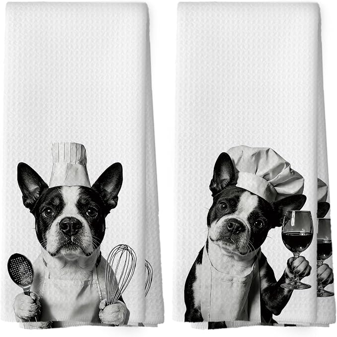 Boston Terrier Kitchen Towels Set of 2, Dog Kitchen Accessories, Bar Decor by Mcehtle
