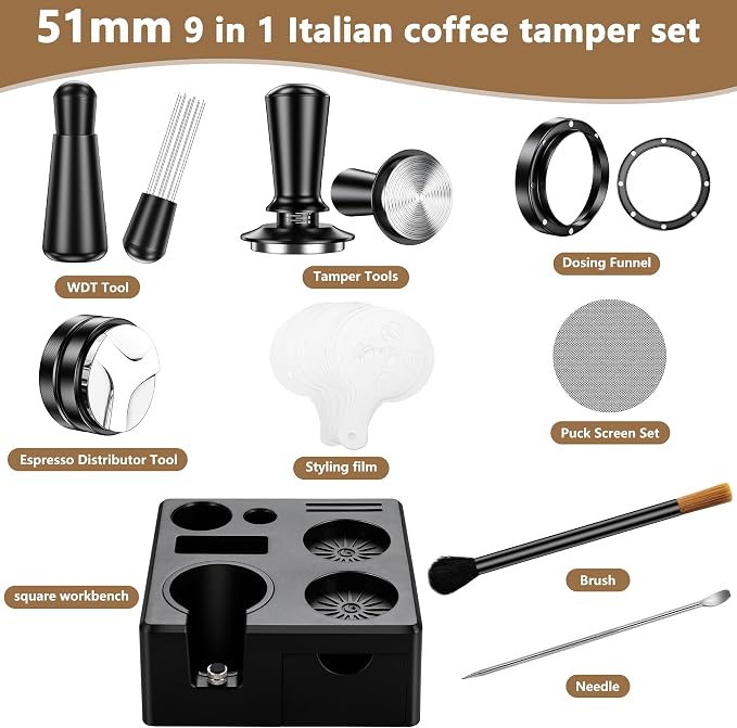 9 Pack Espresso Accessories Kit（Square）, 54mm Espresso Tool Kit | Espresso - Image 2
