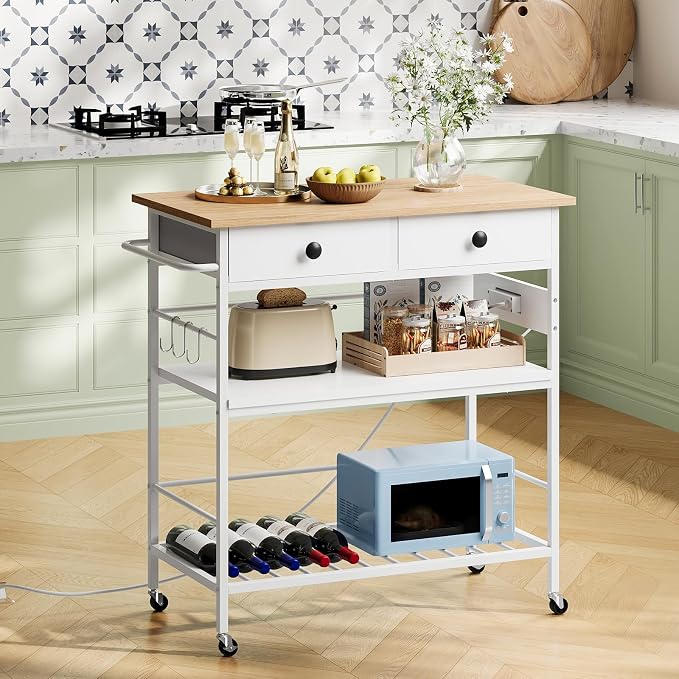 HOOBRO Kitchen Island with Storage, Rolling Island Cart - Image 2