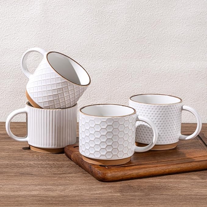 GBhome 15OZ Stackable Coffee Mugs, Ceramic Coffee Mugs by GBhome
