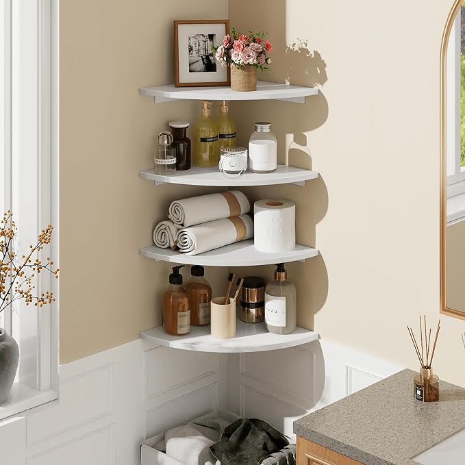 Homode Corner Floating Shelves, 12 Inch Wood Curved Corner Hanging Shelf - Image 2