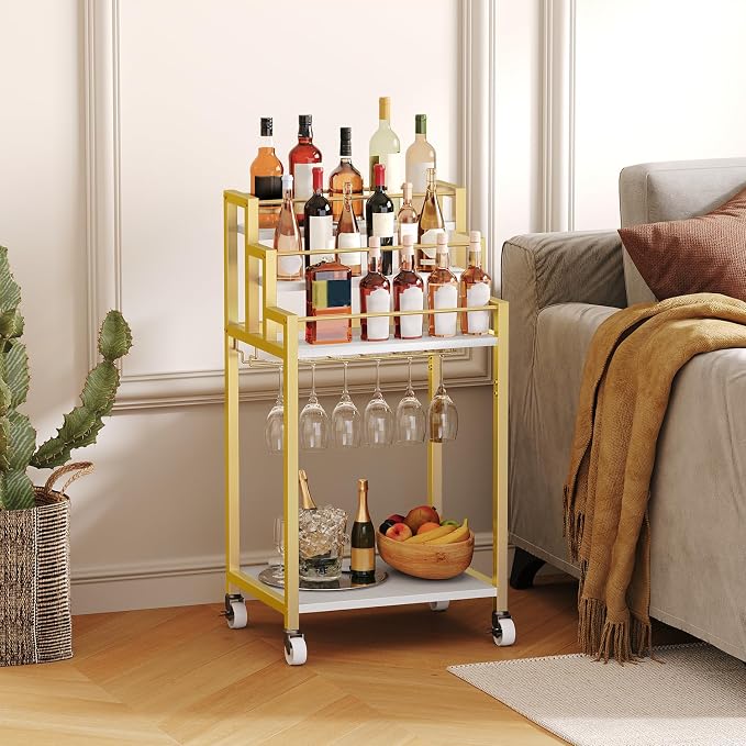 YATINEY Bar Cart, 3 Tier Home Bar Serving Cart - Image 6