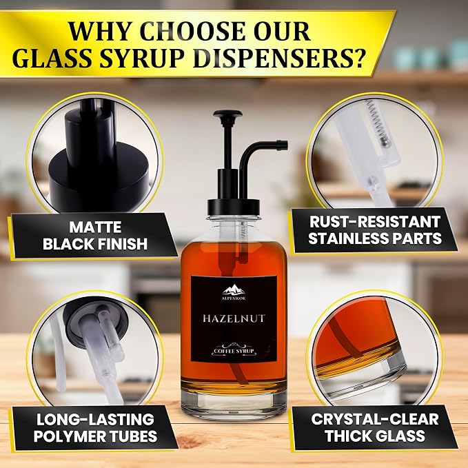 Set of 4 Glass Coffee Syrup Dispenser - Image 3
