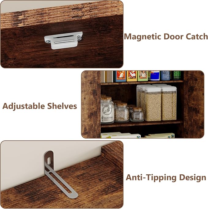 BORNOON Pantry Organizers and Storage Cabinet, 71” Barn Door White Kitchen - Image 5