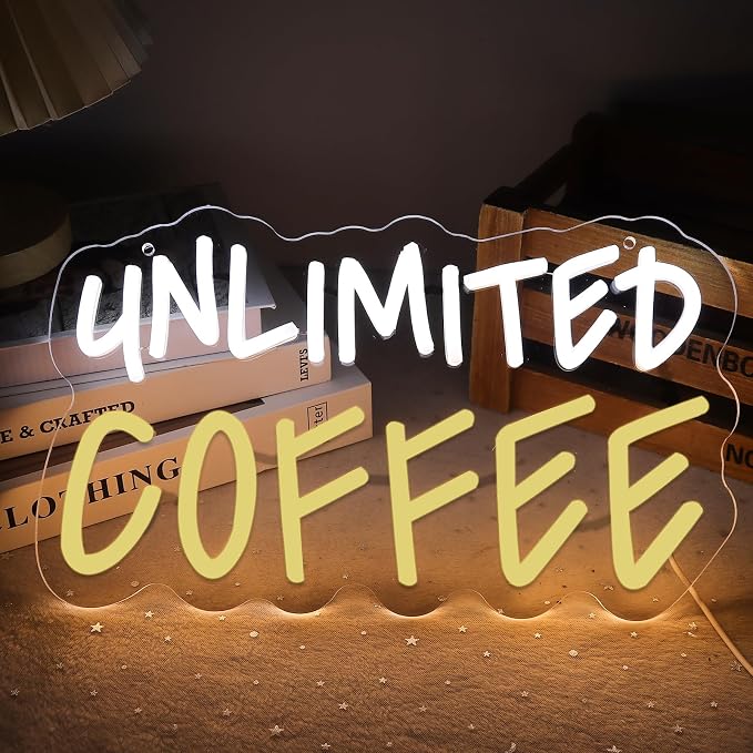 Unlimited Coffee Neon Sign Cool White and Warm White LED Light Dimmable USB - Image 2