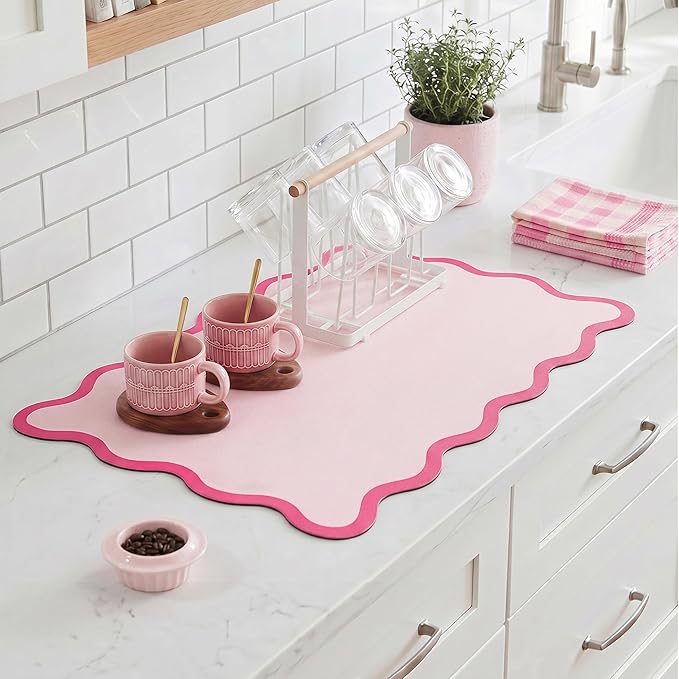 Scalloped Dish Drying Mat for Kitchen Counter, Absorbent Easy Clean Non-slip by Ralxion