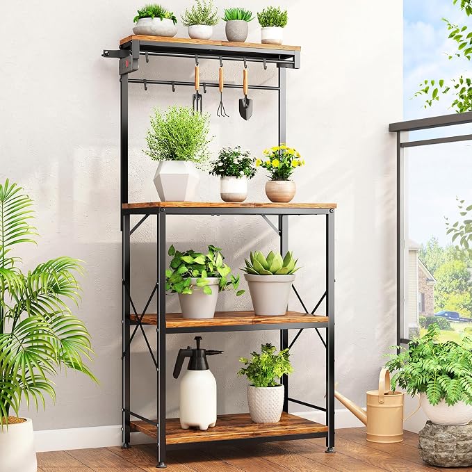 SNTD Bakers Rack with Power Outlet, Kitchen Shelves Microwave Stand with Wire - Image 4