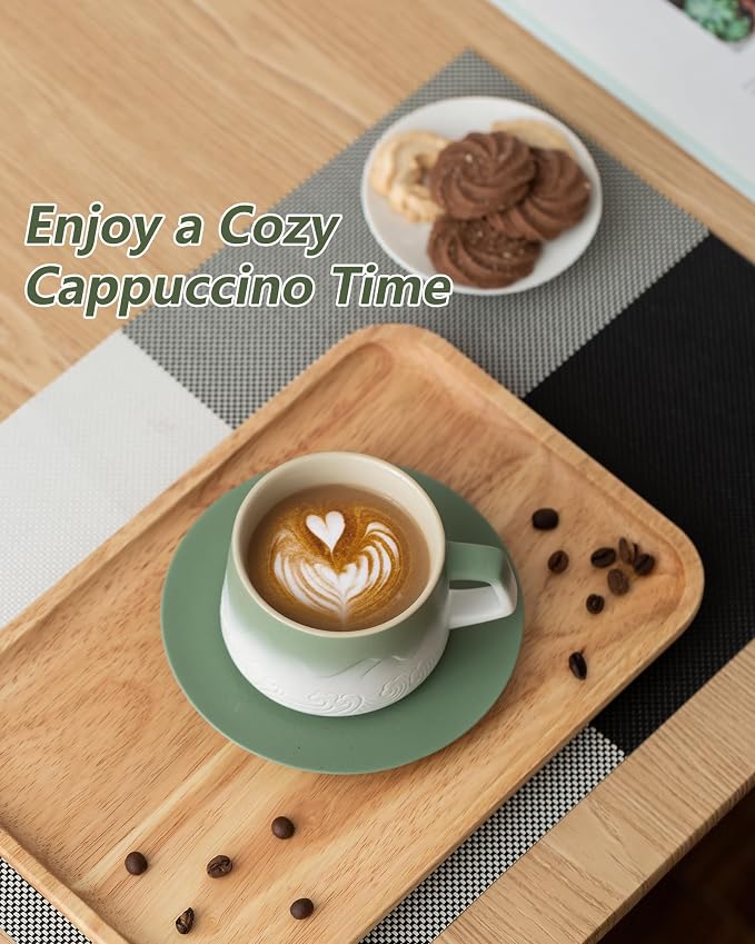 ZENS 8 Ounce Artistic Cappuccino Cups Set of 2, Embossed Ceramic Coffee Mug - Image 8