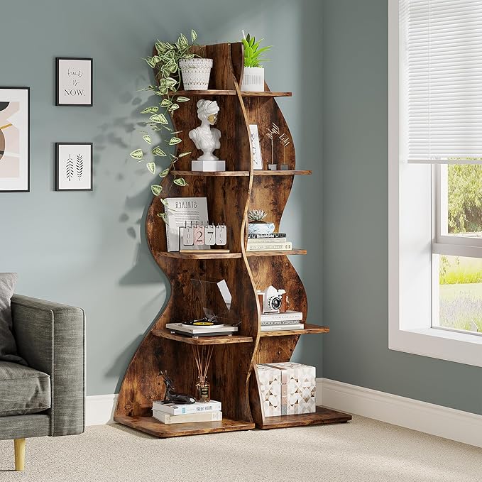 Tribesigns Corner Shelf, Rustic 5-Tier Wall Corner Bookshelf, Stylish Corner - Image 5
