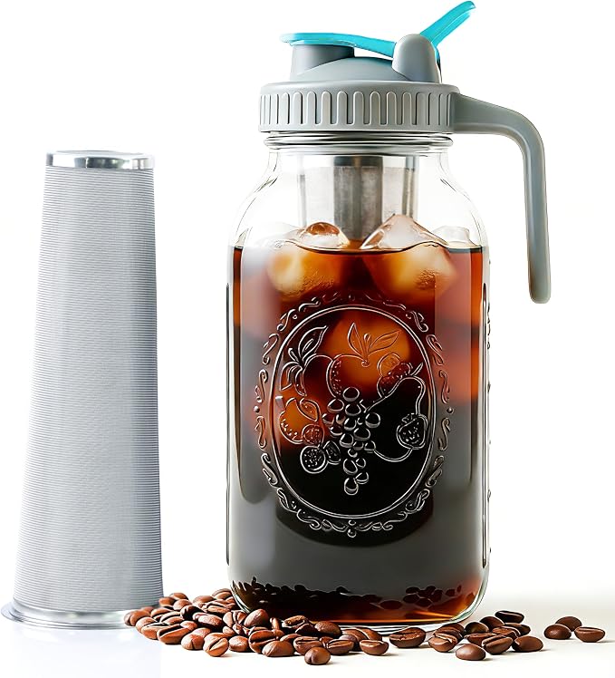 Mason Jar Cold Brew Coffee Maker 64 OZ Wide Mouth Cold Brew Pitcher by GMSWEET