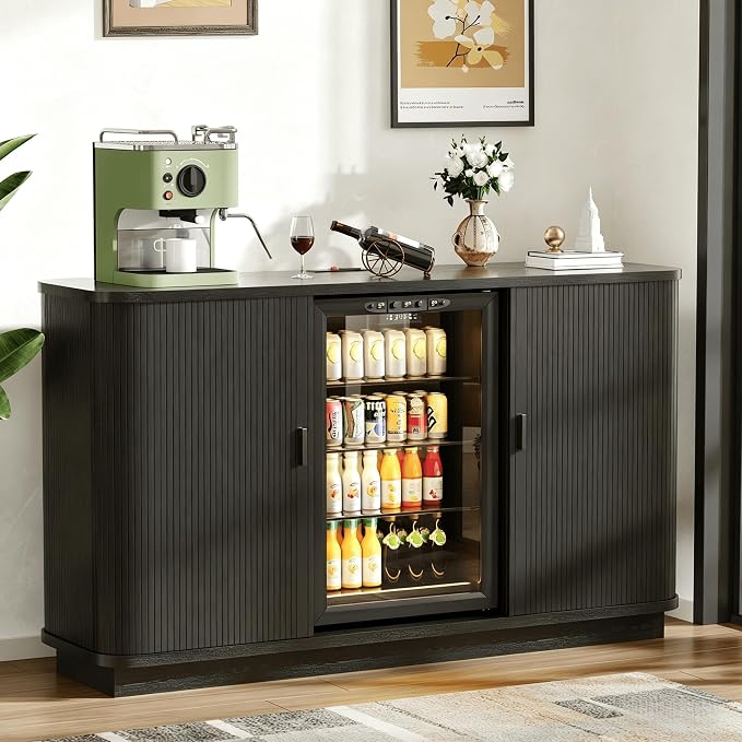 Coffee Bar Cabinet with Fridge Space, Liquor Wine Bar Cabinets with Wine Rack by Lurinthal