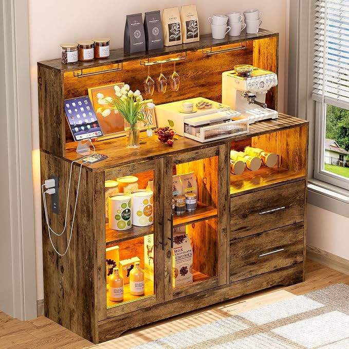 Grepatio Bar Cabinet with Wine Rack, Liquor Cabinet with RGB Light, Coffee Bar by Takesyoutohaveawonderfullife