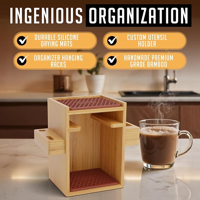 HEXNUB Organizer Stand for AeroPress Bamboo Coffee Caddy Compact Brown | - Image 5