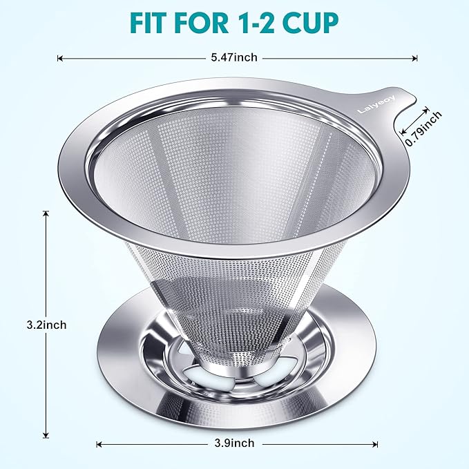 Laiyeoy Pour Over Coffee Dripper, Slow Drip Paperless Coffee Filter, Stainless - Image 6