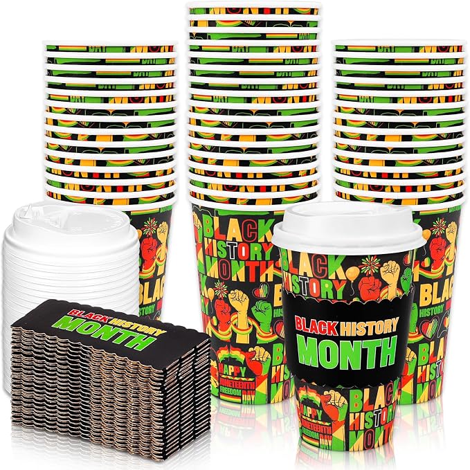 Whaline 50 Pcs Happy Juneteenth Disposable Coffee Cups by Whaline