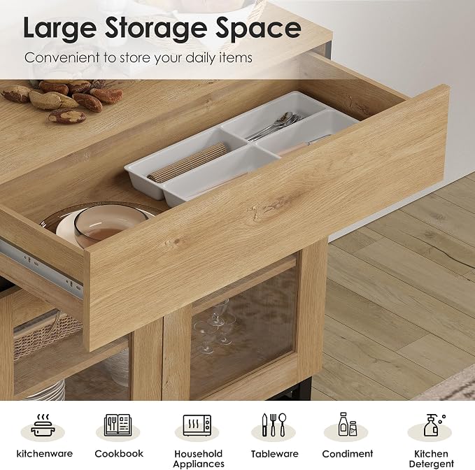 WAMPAT Sideboard Buffet Cabinets, Modern Credenza Sideboard - Image 4