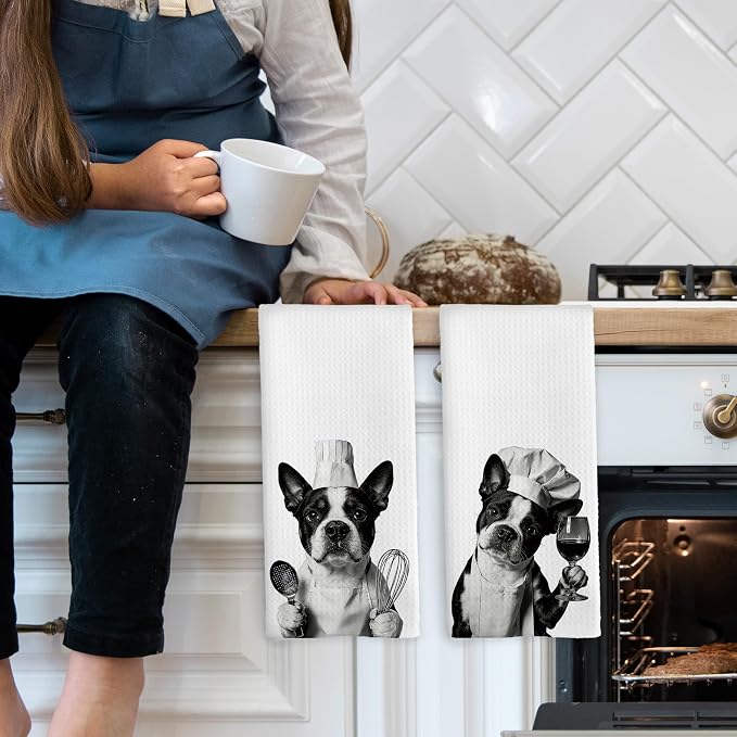 Boston Terrier Kitchen Towels Set of 2, Dog Kitchen Accessories, Bar Decor - Image 3