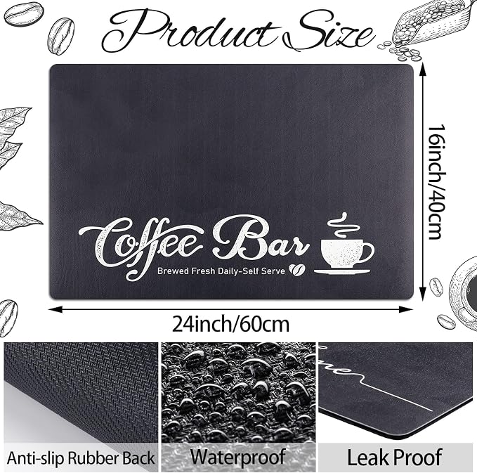 2 Pieces Coffee Bar Station Mat 16 x 24 Inch Washable Coffee Maker Accessories - Image 2