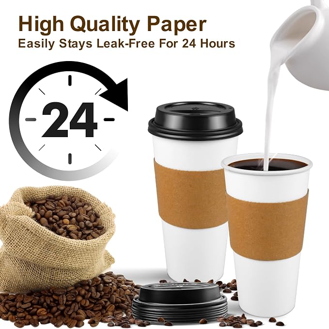 Ginkgo 100 Pack 20 oz Disposable Paper Coffee Cups - Image 4