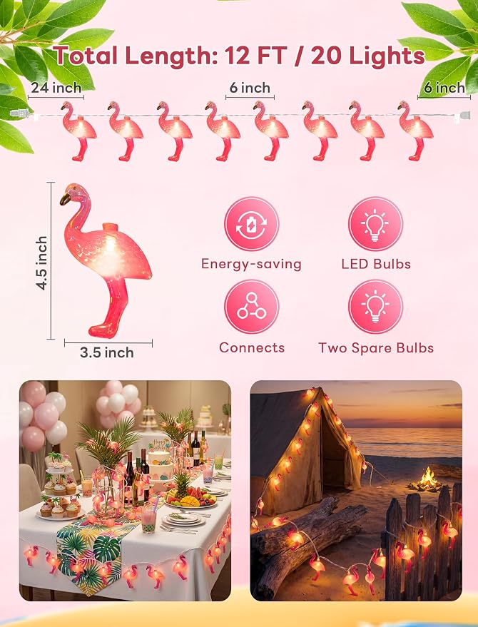 Flamingo String Lights, 12FT 20 LED Summer String Lights - Image 7