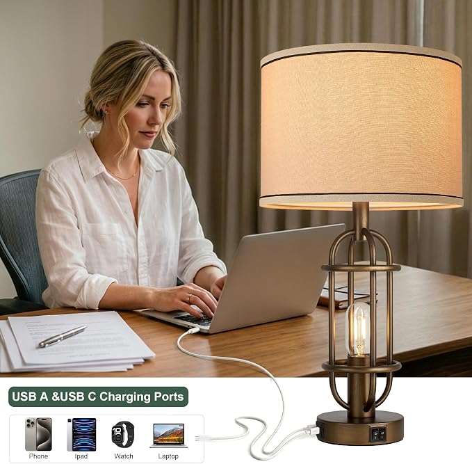 Reaketon Table Lamps for Living Room Set of 2, 22.3" Farmhouse Lamps for - Image 3