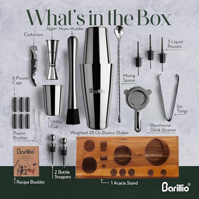 Barillio Black Bartender Kit – 23-Piece Stainless-Steel Cocktail Shaker Set - Image 3