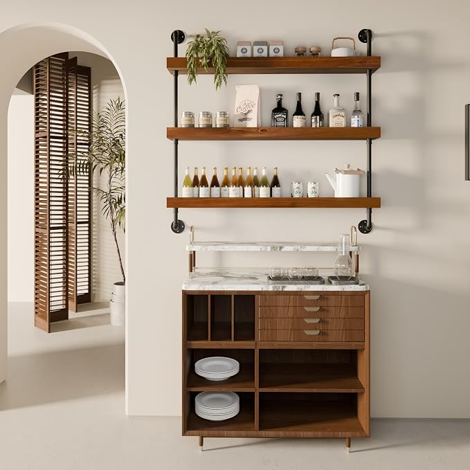 Industrial Wine Rack Wall Mounted, Solid Wood Shelf - Image 9