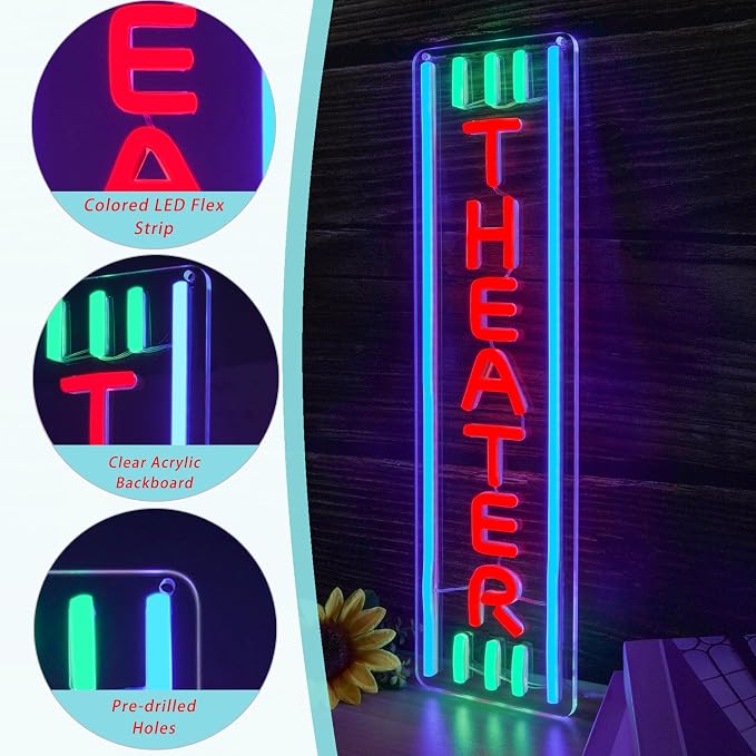 Theater Neon Sign Dimmable LED Movie Night Signs - Image 4