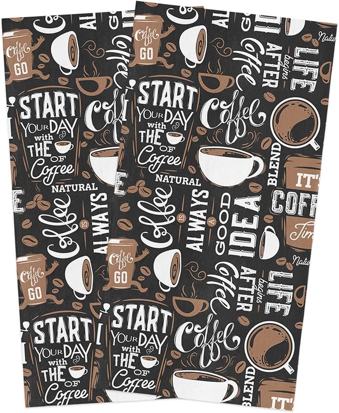 Kitchen Towel Set, Coffee Theme Fast Drying Microfiber Kitchen Towels Dish by Hokiten
