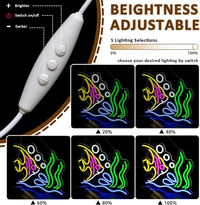 Tropical Fish Neon Sign For Wall Decor, Fish Led Signs For Room, USB Dimmable - Image 3