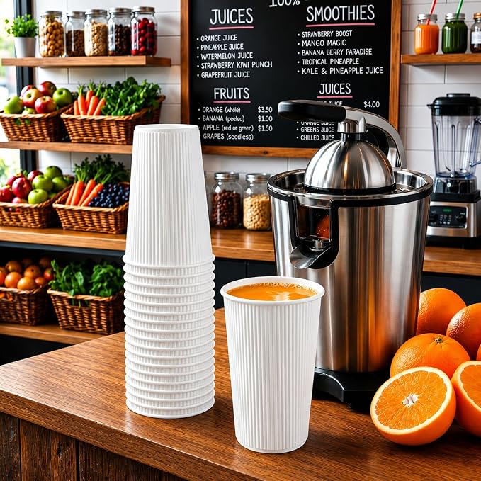 Restaurantware Ripple Wall Coffee Cups 25 Count 16 Ounce Insulated White Paper - Image 4
