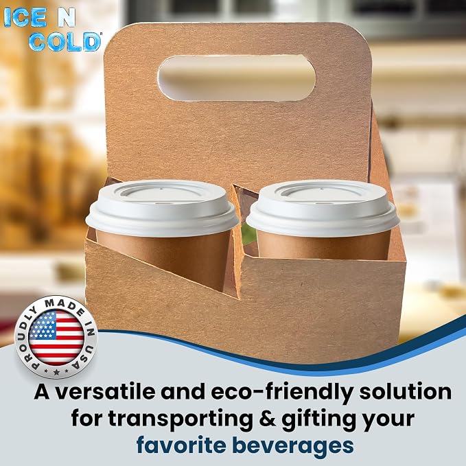 4 Cup Drink Carrier with Handle | Kraft Paperboard Cup Holder | Disposable Cup - Image 4